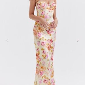 House of CB Josefina ivory Floral maxi Dress - Pink and yellow